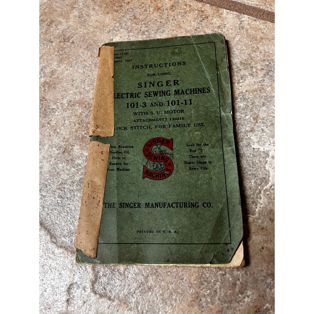Vintage 1927 Singer‎ Electric Sewing Machine Instructions Manual 101-3 101-11